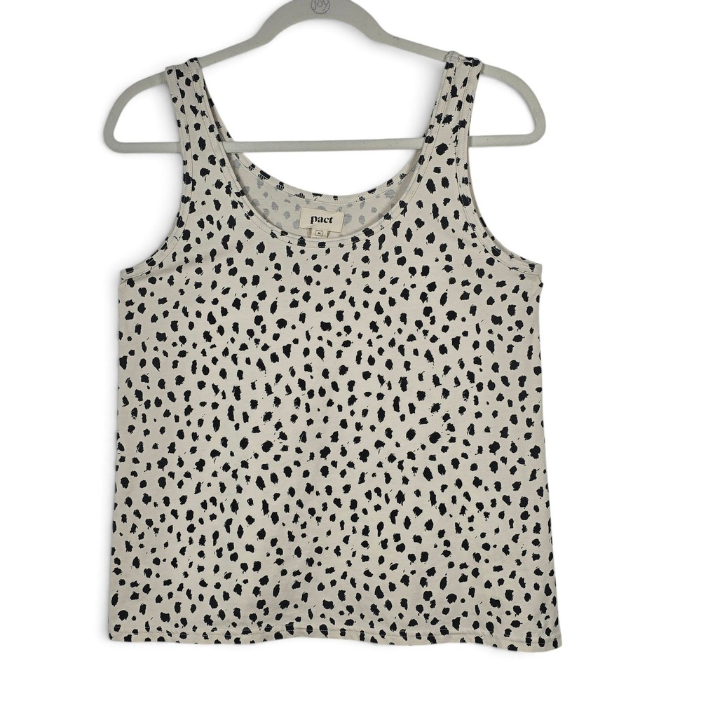 Pact Tank Top Women Medium Abstract Dot Cream Black Organic Cotton Blend Stretch